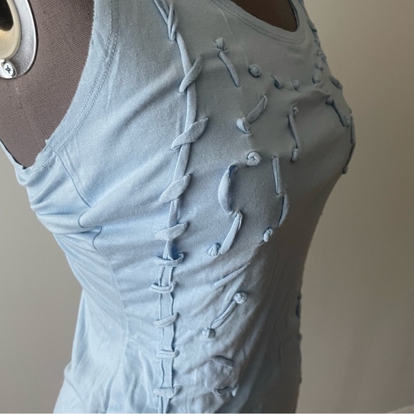 Blue scoop neck tank top with cascading string detail - Picture 2 of 5